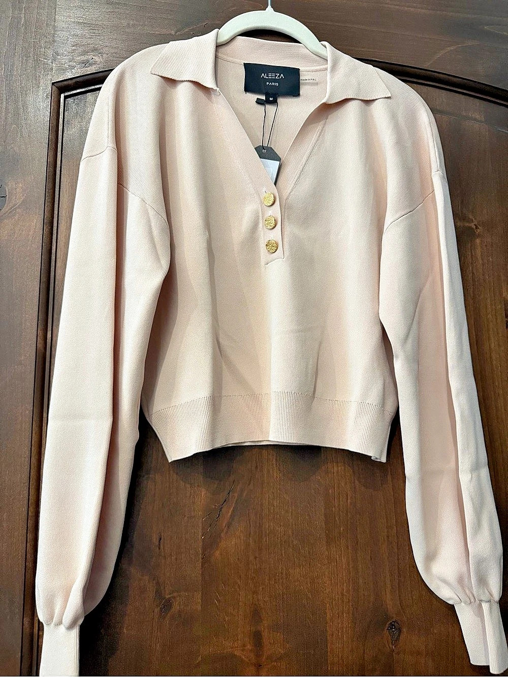 Aleza T180 Blush Pink Button Front knit top Size Medium NWT